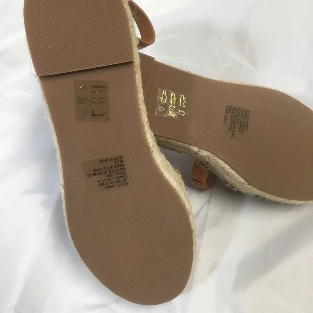 J. CREW 8.5 Brown Gladiator Espadrilles Leather Jute 1.5” Platform BH424